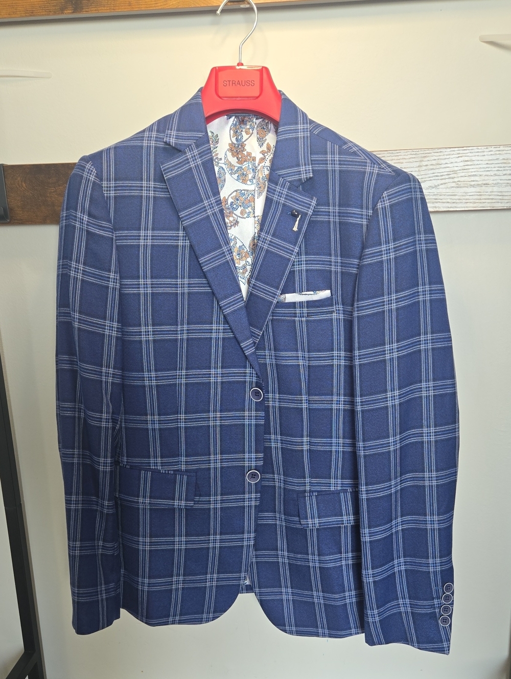 Men's Navy Windowpane Blazer by - Picture 1 of 5
